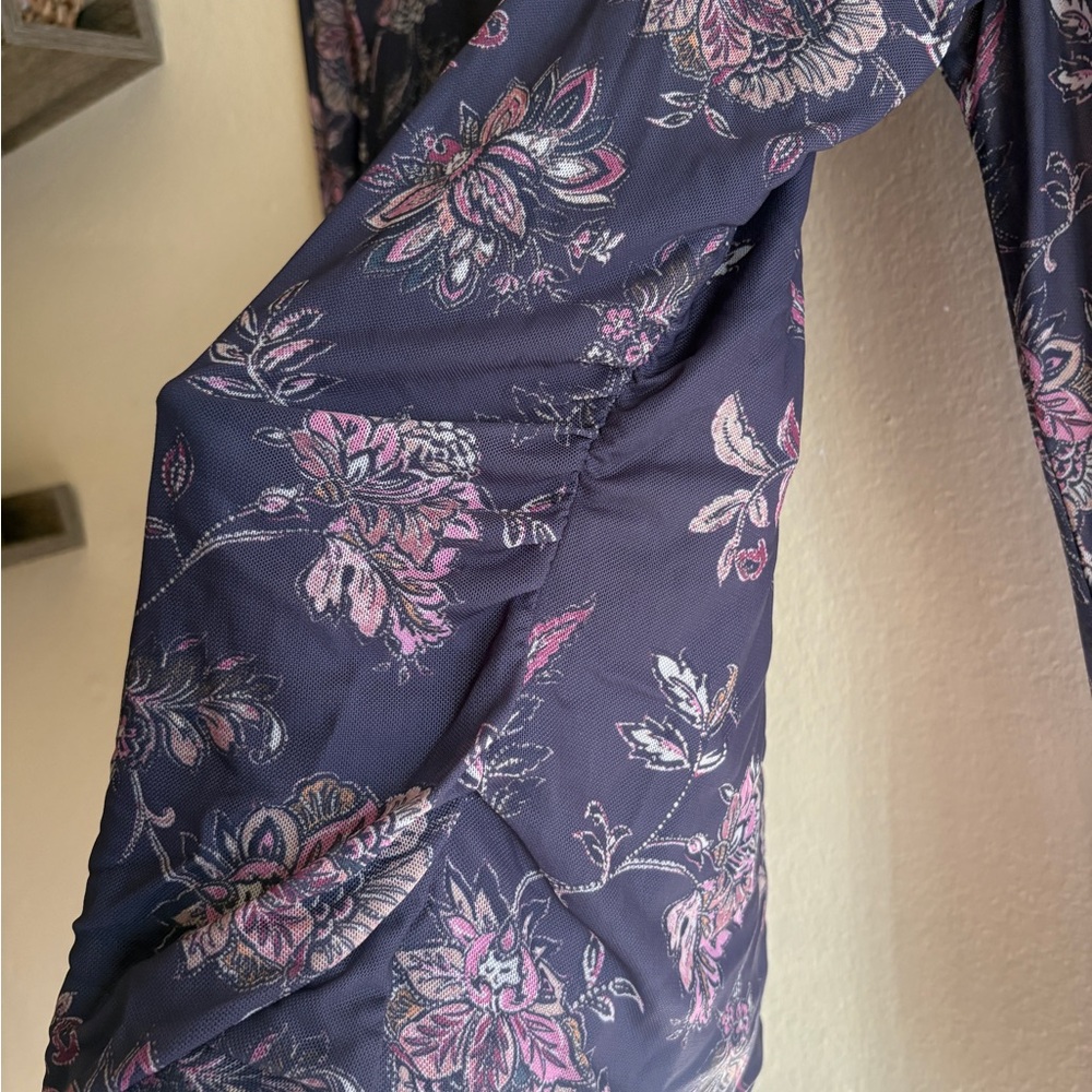 Maurices Floral Mesh Mock Neck Blouse - Picture 4 of 8